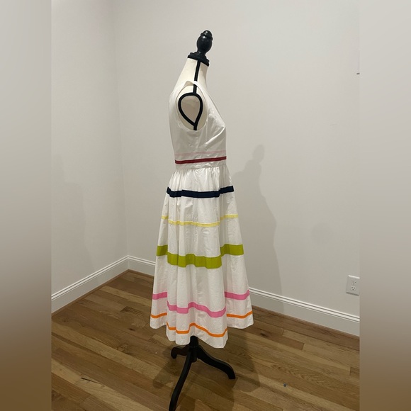 J. Crew One Shoulder Fit-n-Flare Poplin White Dress with Colorful Stripes - Picture 7 of 15